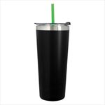 Black Tumbler with Lime Green Straw And Clear Lid With Black Flip-Top Accent